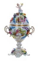 Attractive Dresden Potschappel porcelain ovoid vase and cover, the cover having painted floral and