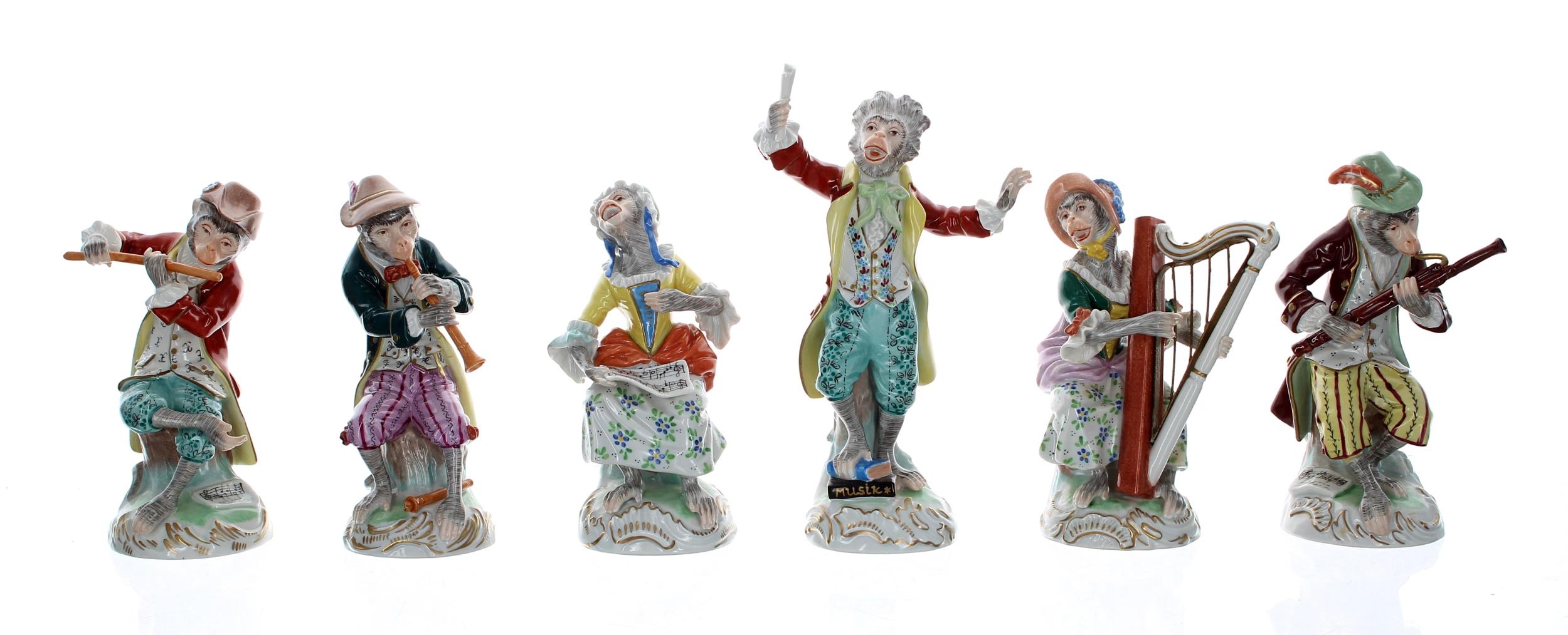 Good set of twelve Dresden Potschappel porcelain monkey band figures, bearing 'SP Dresden' blue - Image 2 of 4