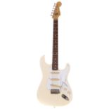 Mid 1980s Fender Stratocaster electric guitar, made in Japan; Body: Olympic white finish, some