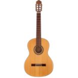 Interesting unbranded classical guitar with zebra wood back and sides, spruce top, cedar neck and