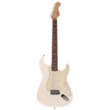 2014 Fender Standard Stratocaster electric guitar, made in Mexico; Body: Olympic white finish; Neck: