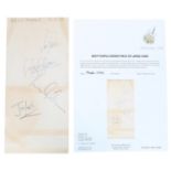 Deep Purple - autographed large piece of card, signed by Ian Pace, Roger Glover, Ian Gillen and John