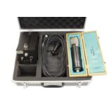 Lucas CS-4 tube condenser microphone, within wooden box and outer flight case, with power supply and