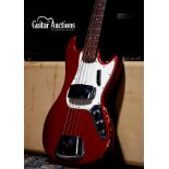 1966 Fender Bass V five string bass guitar, made in USA; Body: candy apple red finish with
