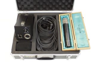Lucas CS-1 large diaphragm tube condenser microphone, within wooden box and outer flight case,