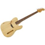 Unfinished Tele Bass project guitar comprising Fender Genuine Parts Precision Bass neck,