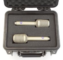 Pair of Neumann KM86 tube condenser microphones, each will cable, within a heavy duty Pelican 1200