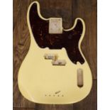 Fender Mike Dirnt Signature Precision bass guitar body, yellowed white finish, fitted with shell