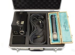 Lucas CS-1 large diaphragm tube condenser microphone, within wooden box and outer flight case,