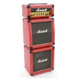 1988 Marshall Lead 12 red tolex mini stack guitar amplifier, made in England, comprising head and