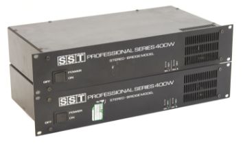 Two SST Professional Series 400 watt stereo-bridge model power amplifier rack units (2) *Please