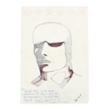 Noel Redding - original sketch in black pen, signed Noel Redding '68, drawn on the reverse of the