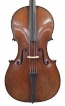 Good 19th century German violoncello, unlabelled, the two piece back of medium curl with similar