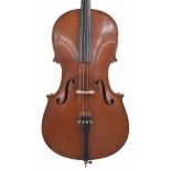German violoncello circa 1890, unlabelled, the two piece back of faint medium curl with similar wood