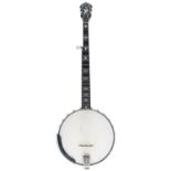 Jerry Webb five string open back banjo, bearing the maker's brass plaque screwed to the inside pot
