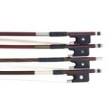 Two nickel mounted viola bows and two violin bows (4)