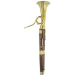 Rare Bass horn, maple body, with brass mounts, bell and three keys, signed Dupré, Tournai, made
