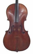 Late 19th century Neuner & Hornsteiner violoncello, unlabelled, the two piece back of very faint