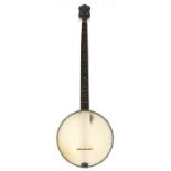 Five string open back banjo by and stamped J.G. Abbott & Co. London to the side of the heel, with