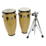 Good pair of Pearl Percussion Primero Series conga set (quinta and conga), natural wood finish,