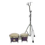 Pair of Pearl Percussion Elite Series bongos, with Pearl adjustable chrome stand