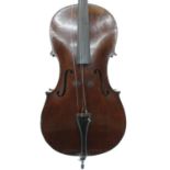 Interesting early 19th century violoncello, probably English and unlabelled, the two piece back of