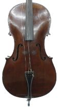 Interesting early 19th century violoncello, probably English and unlabelled, the two piece back of