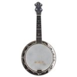 Cartwright contemporary banjo ukulele, with inlaid birds eye maple resonator, 7.5" skin and