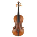 English violin by and labelled J. Browne, 37, Victoria St., West Grimsby, 14", 35.60cm; also an