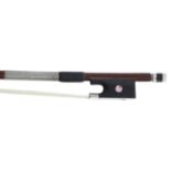 French Maillechort mounted violin bow stamped with the Saint Etienne MF trademark logo on the