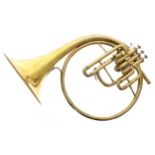 Brass tenor horn with three valves, signed Adolphe Sax, 64 Rue Myrha, Paris, made circa 1900, bell