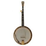 Good Gibson RB6 1970's "Glitter" five string banjo, with stylised mother of pearl foliate inlaid