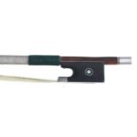 Silver mounted violin bow stamped E. Sartory á Paris, the stick octagonal, the ebony frog inlaid