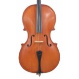 Contemporary English violoncello by and labelled Malcolm Rae, Leicester (r) 1986, the two piece back