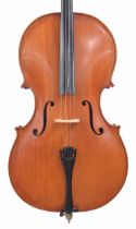 Contemporary English violoncello by and labelled Malcolm Rae, Leicester (r) 1986, the two piece back
