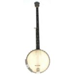 'The Windsor Pyxe' five string open back banjo, with 11" skin and mother of pearl dot inlay to the
