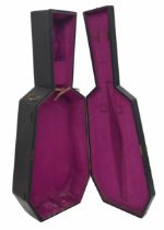 Old ebonised wooden coffin shaped violoncello case