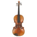 Early 20th century Stradivari copy violin, 14 3/16", 36cm; also a late 19th century Stradivari