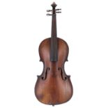 Late 19th century German Stradivari copy violin with simulated table cracks, 14 1/4", 36.20cm