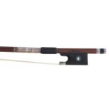 Good English silver mounted violin bow by and stamped D.I. Newton, the stick octagonal, the ebony