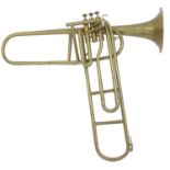 Brass three valve trombone, signed Ant Bolland, Liege, made circa 1920, bell diameter 17.8cm