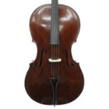 Interesting late 18th/early 19th century English violoncello, unlabelled, the two piece back of