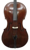 Interesting late 18th/early 19th century English violoncello, unlabelled, the two piece back of