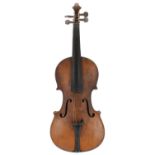 Dresden violin circa 1890 labelled Jacobus Stainer and branded Stainer behind the peg box, 14 3/16",