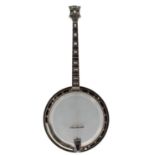 Gibson Mastertone Bowtie tenor banjo, with sunburst banded resonator, mother of pearl bowtie inlay
