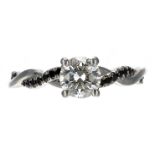 Good quality GIA certified platinum 'Pirouette' solitaire diamond ring, set with black diamonds in a
