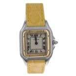 Cartier stainless steel and gold lady's wristwatch, serial no. 669210xxxxx, silvered dial, gold