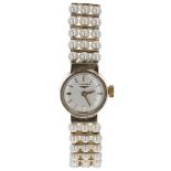 Attractive Longines 9ct and cultured pearl lady's evening watch, import hallmarks London 1958,