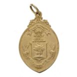 14ct angling medallion 'Trades House Angling Trophy 1934', 15.1gm, 45mm x 24mm