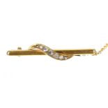 Antique 15ct bar brooch, set with seven old-cut diamonds, 0.30ct approx in total, with plated safety